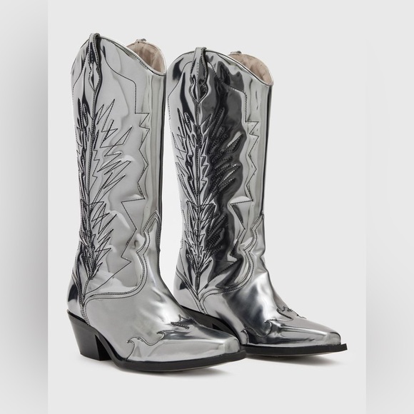 All Saints Kacey Metallic Leather Cowboy Boots size 9 - Picture 2 of 3